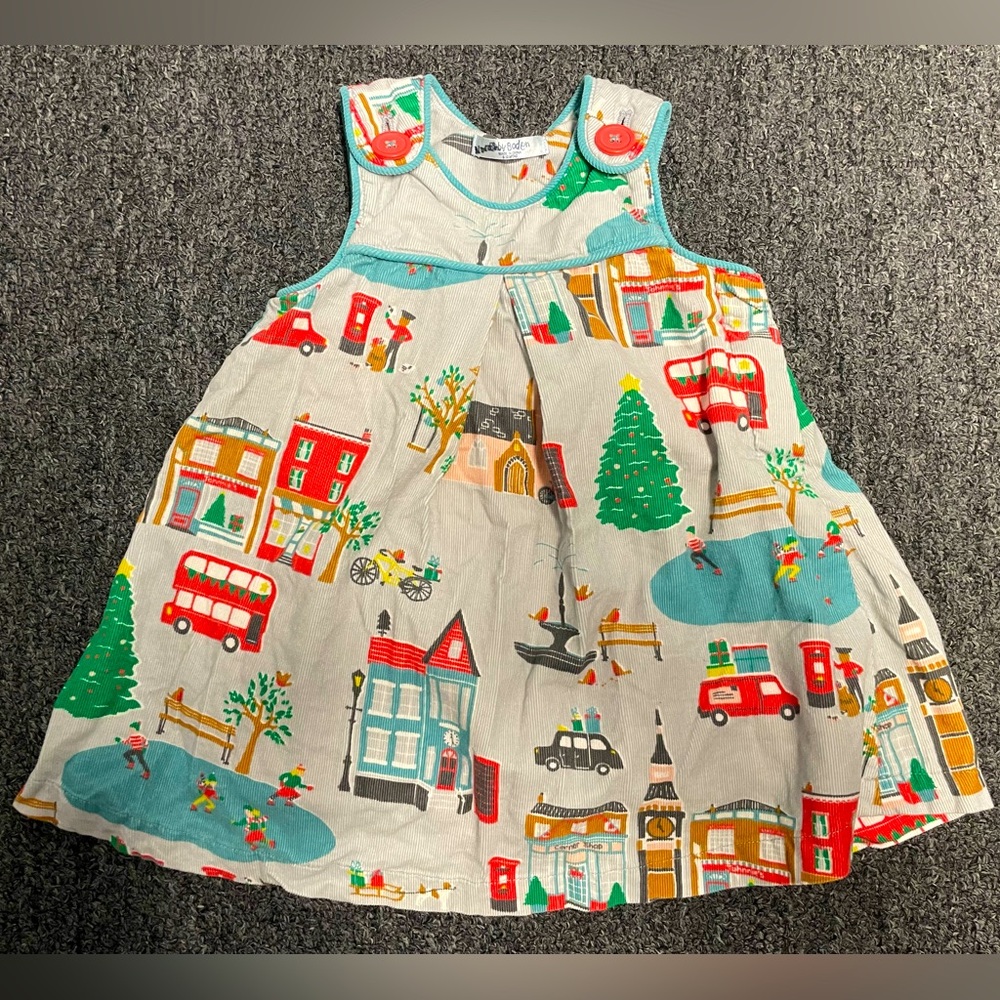 Baby Boden Gray London Christmas Pinnie Size 6-12 Months